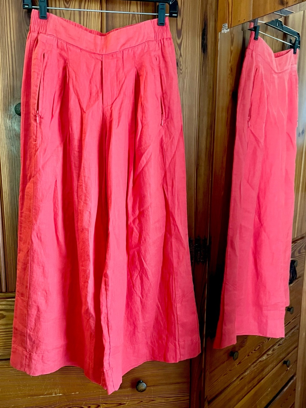 Athleta Playa Linen Wide Leg Ankle Crop Pants- Coral/Orange,pockets, slits 2